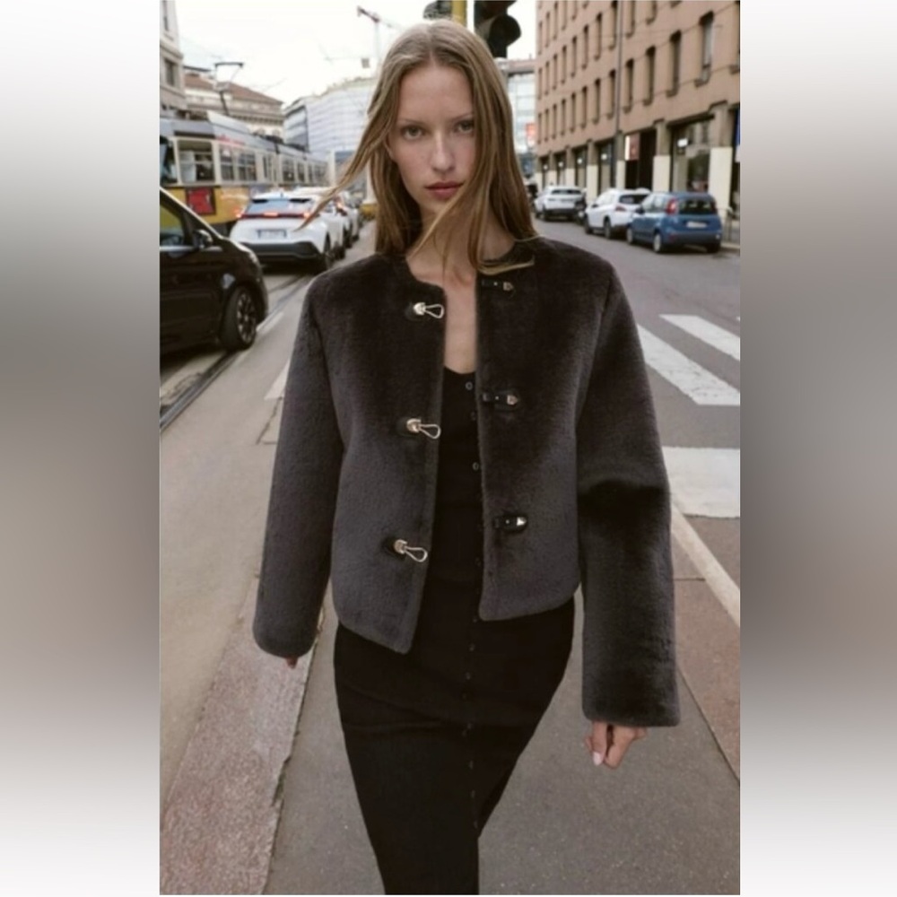 New ZARA Faux Fur Jacket With Fireman Clasp
